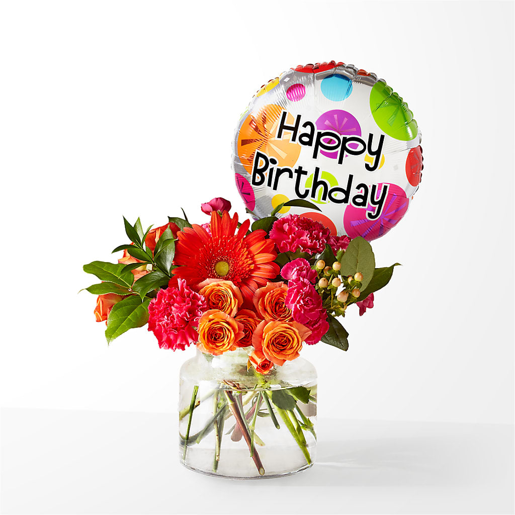 Fiesta Bouquet with Birthday Balloon – The Andes Flowers Llc, Fort Myers FL