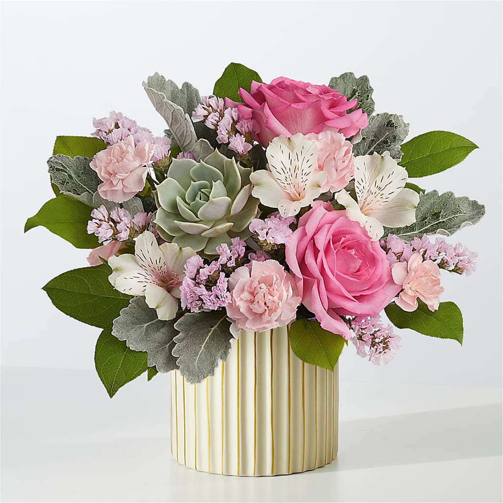 Dusty Rose Bouquet with Ivory Vase – The Andes Flowers Llc, Fort Myers FL