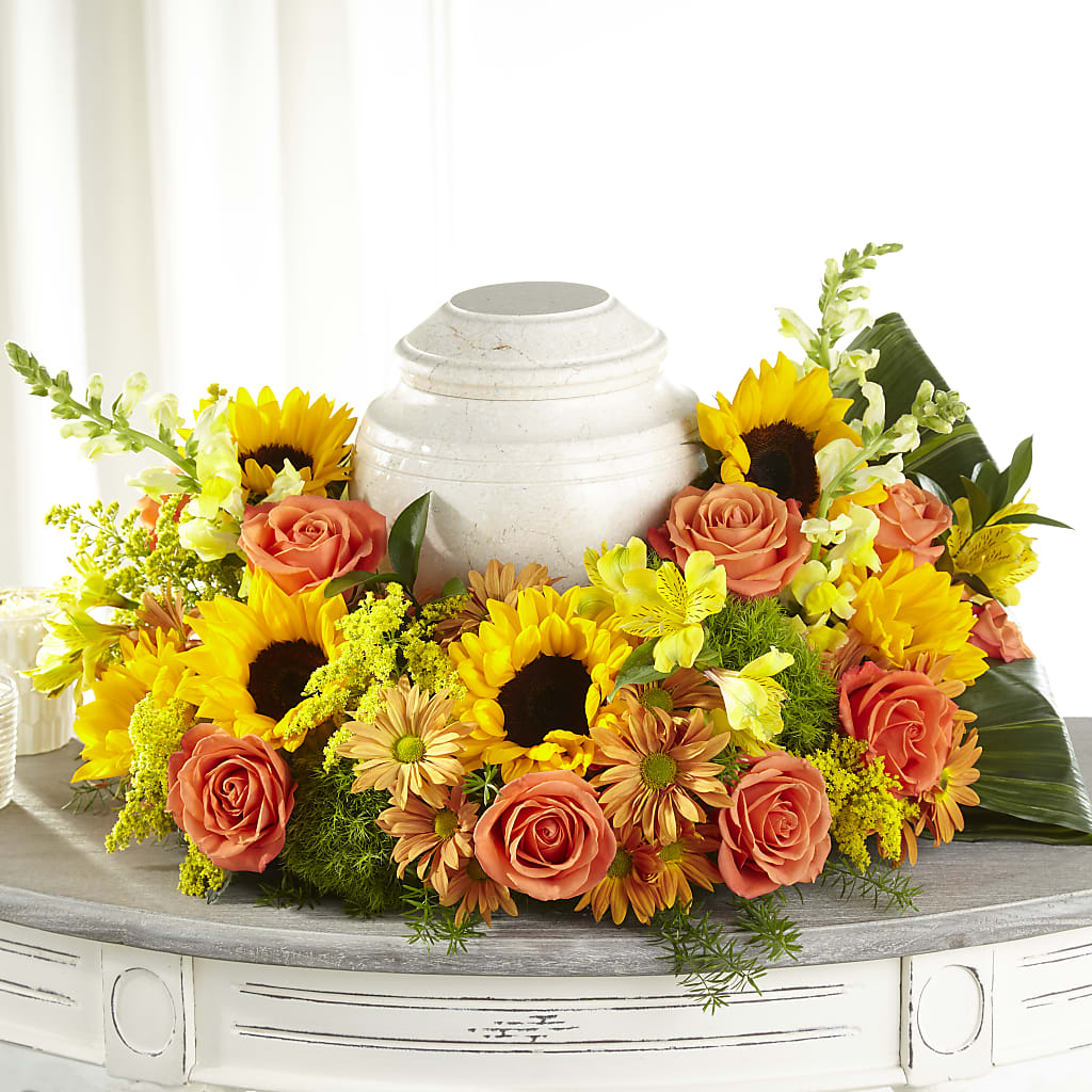 Faithful Sunflower Cremation Adornment – The Andes Flowers Llc, Fort Myers FL