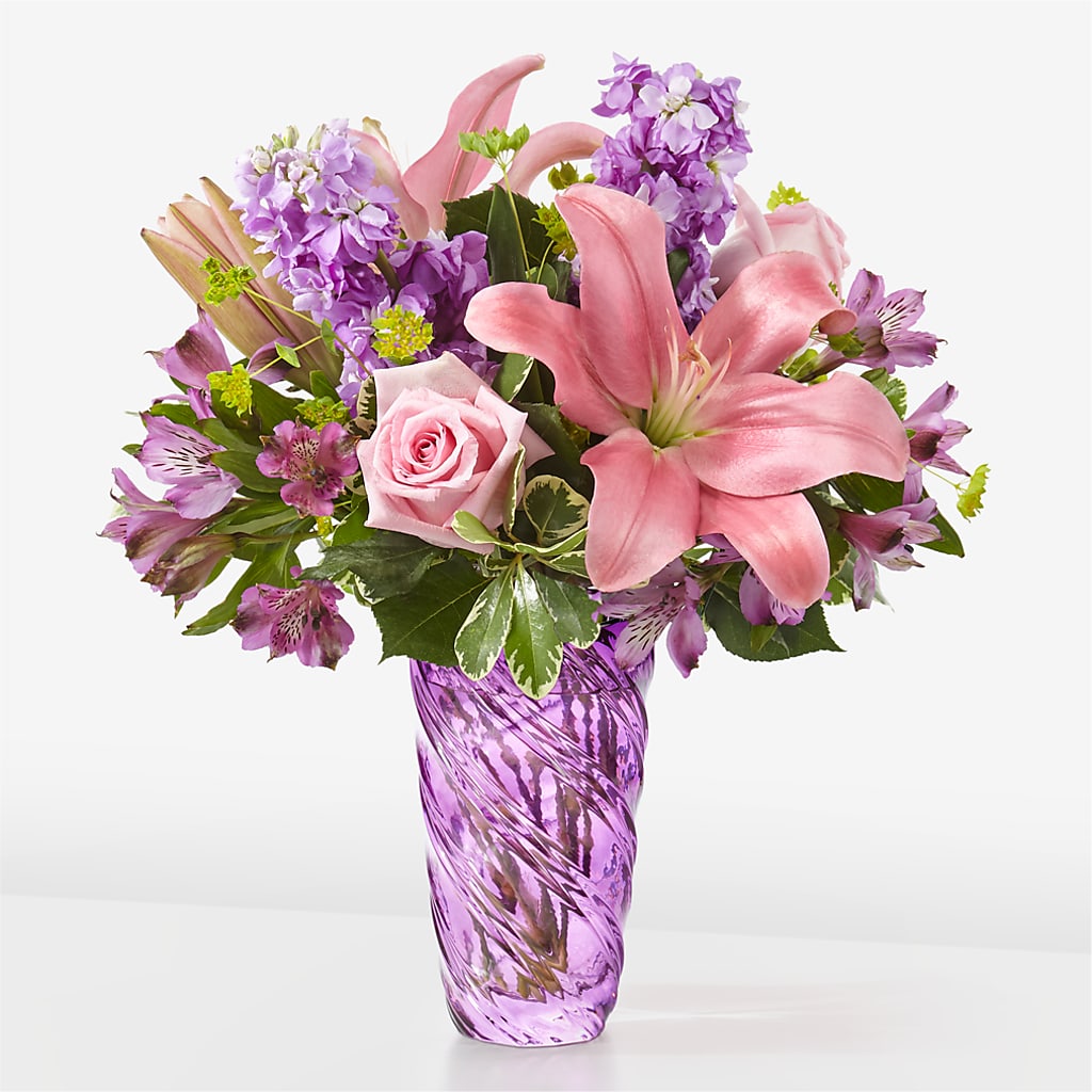Precious Petals Bouquet with Luxe Swirl Vase – The Andes Flowers Llc, Fort Myers FL