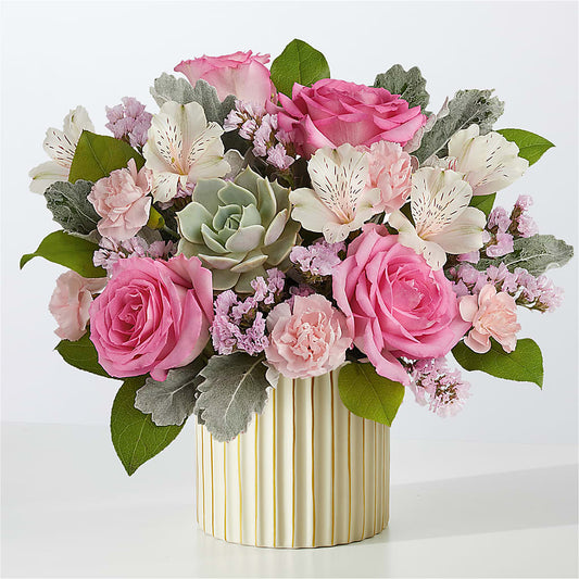 Dusty Rose Bouquet with Ivory Vase –  The Andes Flowers Llc, Fort Myers FL