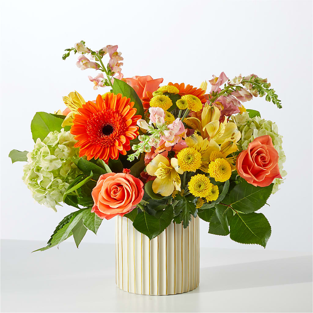 Autumn Sunshine Bouquet with Ivory Vase –  The Andes Flowers Llc, Fort Myers FL