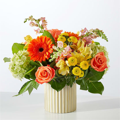 Autumn Sunshine Bouquet with Ivory Vase –  The Andes Flowers Llc, Fort Myers FL